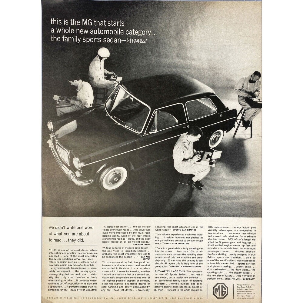 MG Family Sports Sedan "The Car that starts a new auto Category" Print Ad 1963